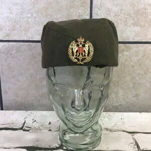 Vintage Antique Military Cap Army Green Crest Emblem Cosplay Rare Unidentified